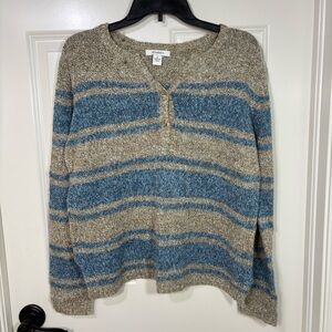 Dressbarn Blue and Tan Striped V-Neck Sweater Women’s M